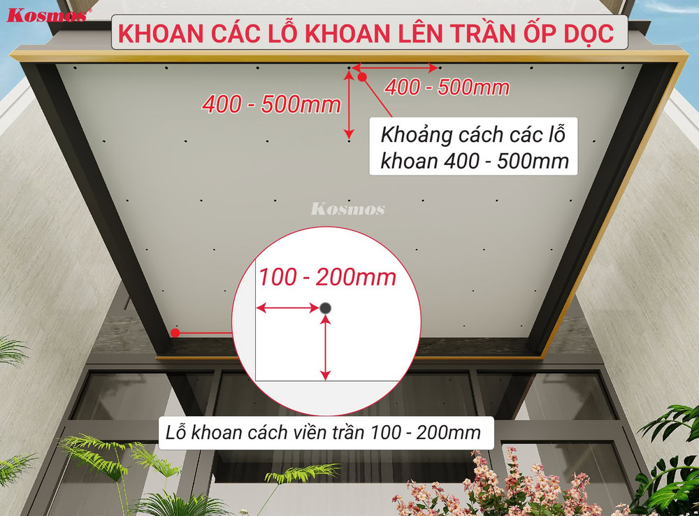 Khoan mồi vào trần nhôm ốp dọc