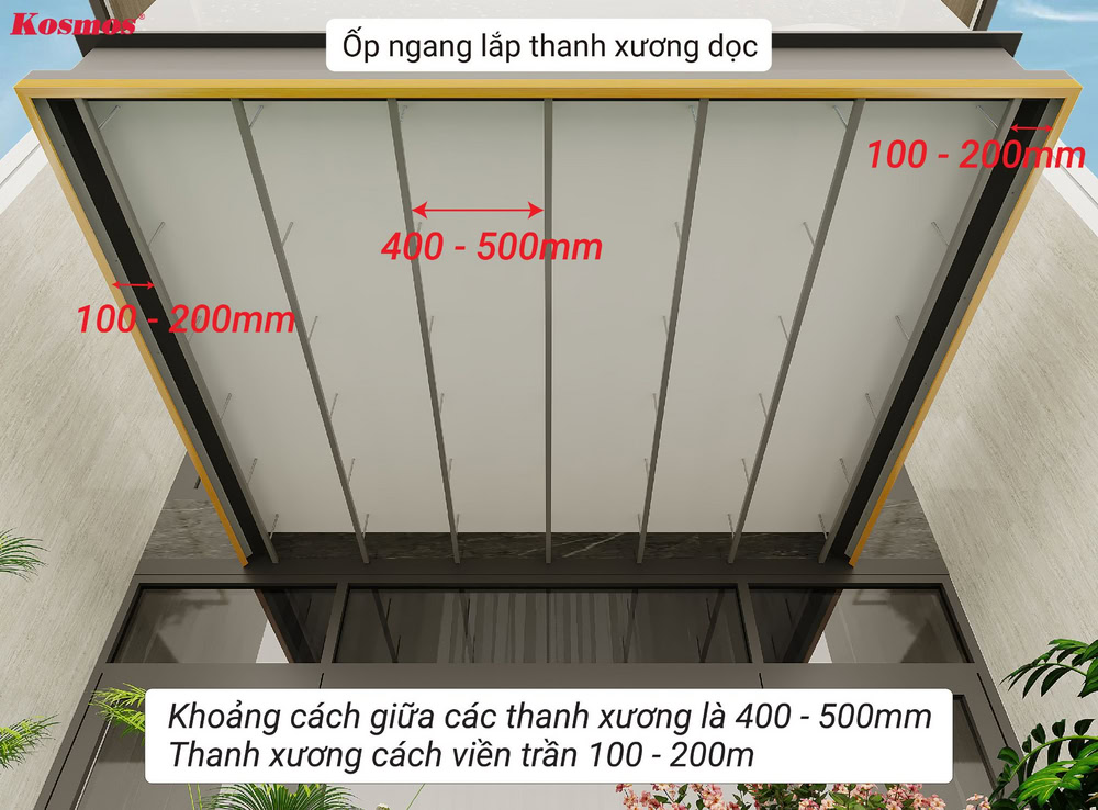 Khung xương trần nhôm lam sóng nổi ốp ngang