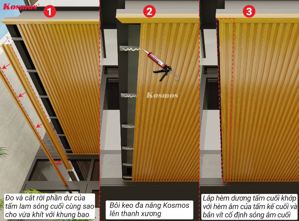 Lắp đặt tấm ốp cuối cùng cho hệ trần dọc Lắp đặt tấm ốp cuối cùng cho hệ trần dọc