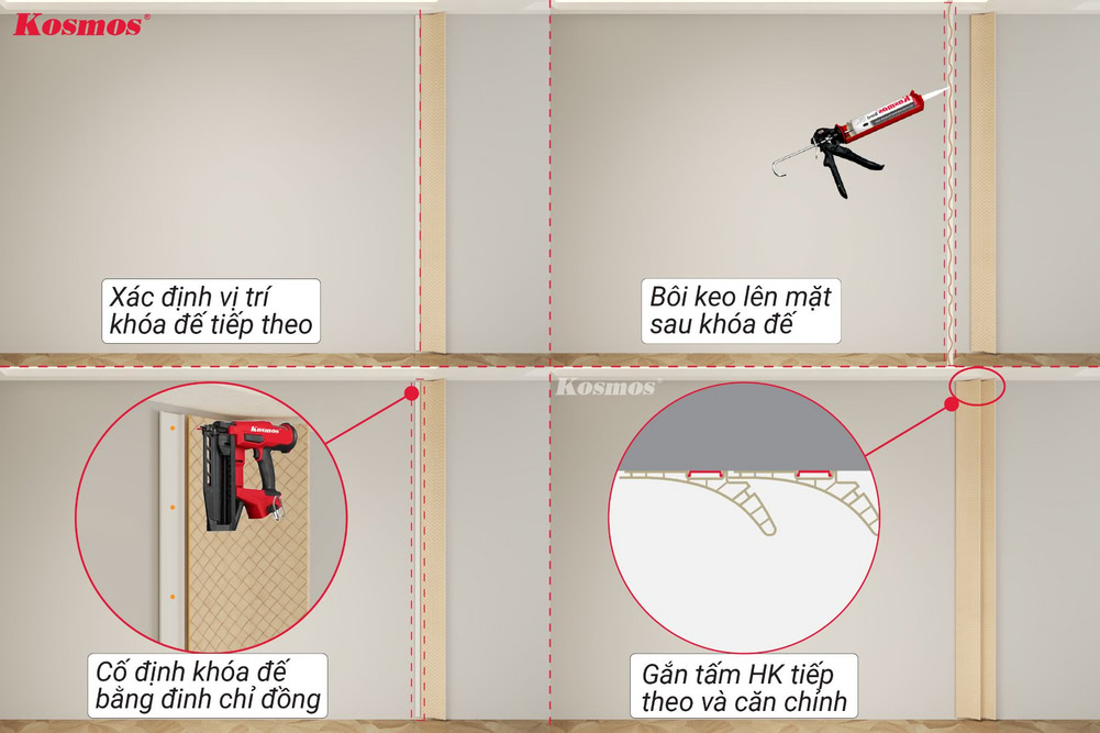 Lắp khóa đế và tấm HK tiếp theo trên khung xương có tấm đệm