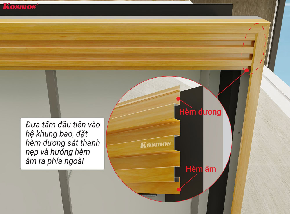 Lắp tấm lam sóng nhôm đầu tiên vào hệ khung bao