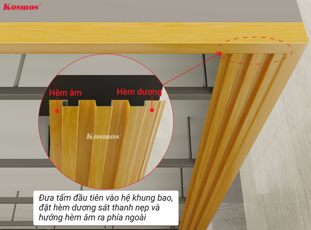 Lắp tấm lam sóng nhôm đầu tiên vào hệ khung bao