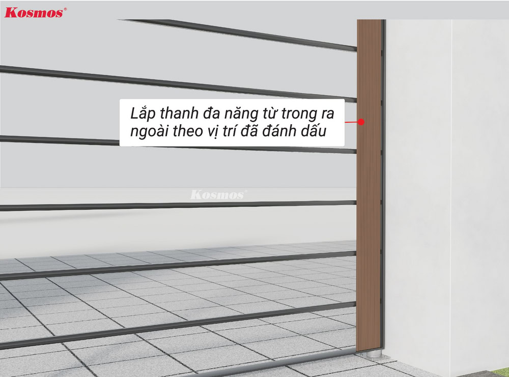 Lắp thanh đa năng đầu tiên theo phương dọc sát mặt tường