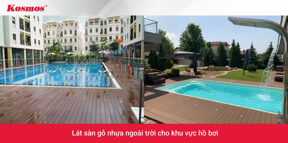 Lát sàn gỗ nhựa ngoài trời cho khu vực hồ bơi