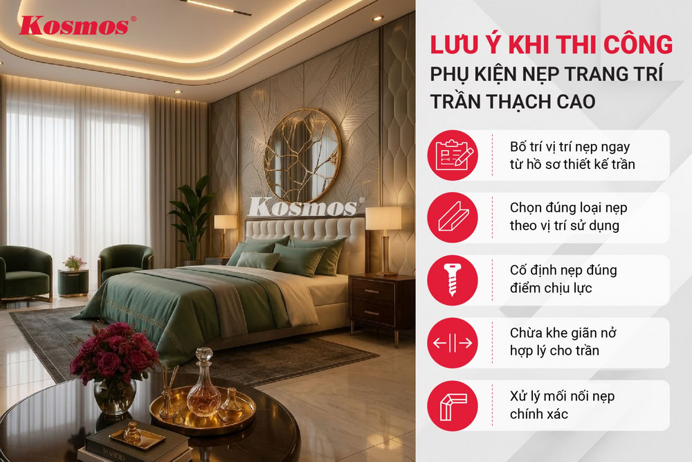 Lưu ý khi thi công phụ kiện nẹp trang trí trần thạch cao