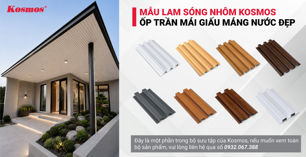 Mẫu lam sóng nhôm Kosmos ốp trần mái giấu máng nước đẹp