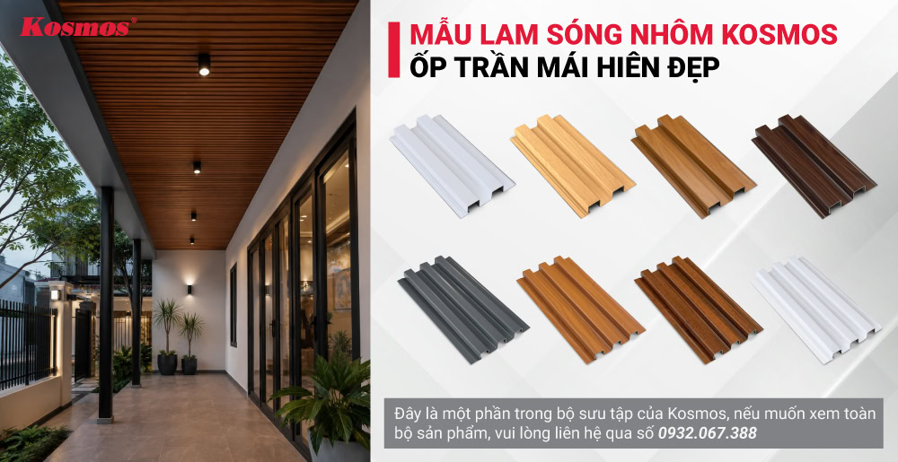 Mẫu lam sóng nhôm Kosmos ốp trần mái hiên đẹp Mẫu lam sóng nhôm Kosmos ốp trần mái hiên đẹp