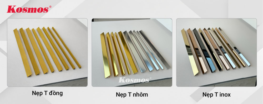 Mẫu mã của nẹp T bằng đồng, nhôm và inox Mẫu mã của nẹp T bằng đồng, nhôm và inox