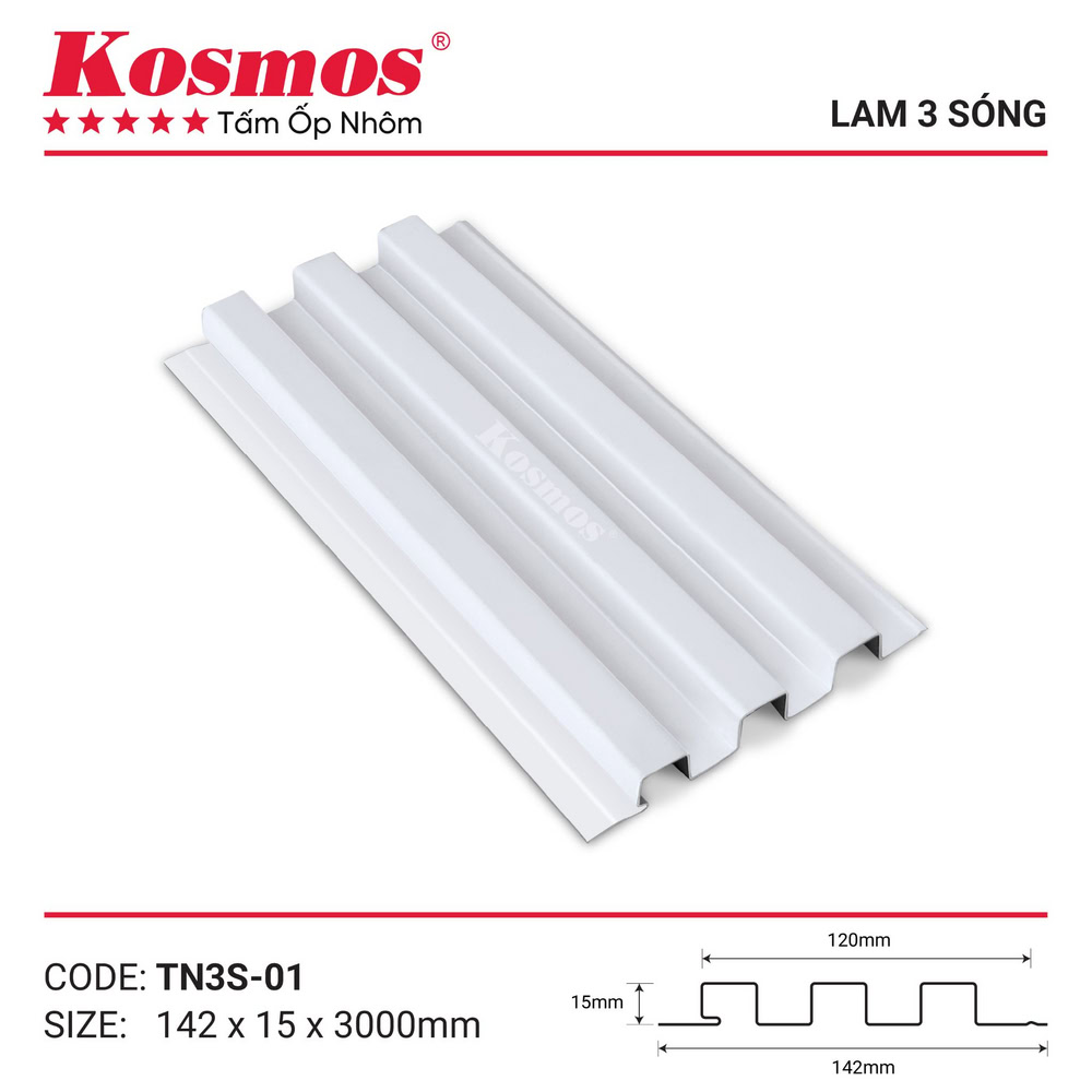 Mẫu mã tấm ốp nhôm lam 3 sóng trắng TN3S-01 Kosmos