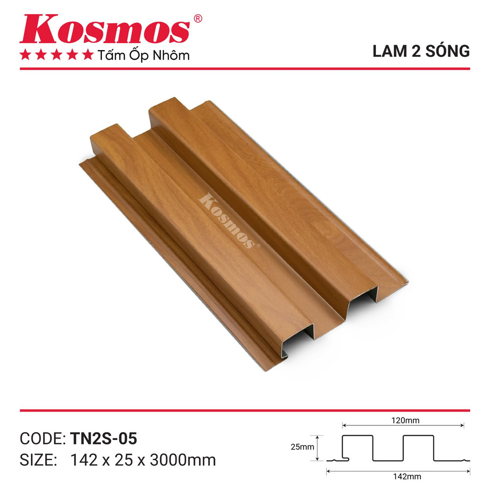 Mẫu mã và mặt cắt tấm ốp lam 2 sóng nhôm sơn lăn TN2S-05 Kosmos Mẫu mã và mặt cắt tấm ốp lam 2 sóng nhôm sơn lăn TN2S-05 Kosmos