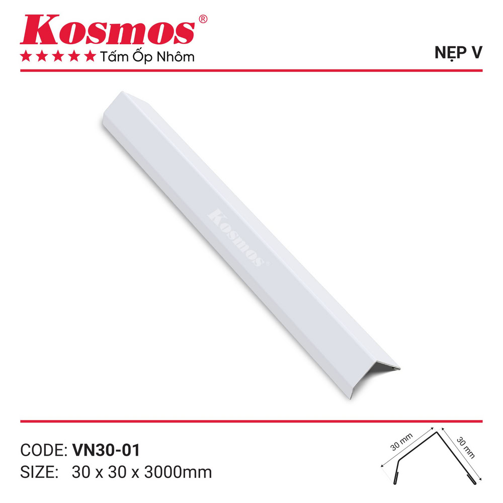 Mẫu nẹp V nhôm sơn lăn trắng VN30-01 Kosmos Mẫu nẹp V nhôm sơn lăn trắng VN30-01 Kosmos