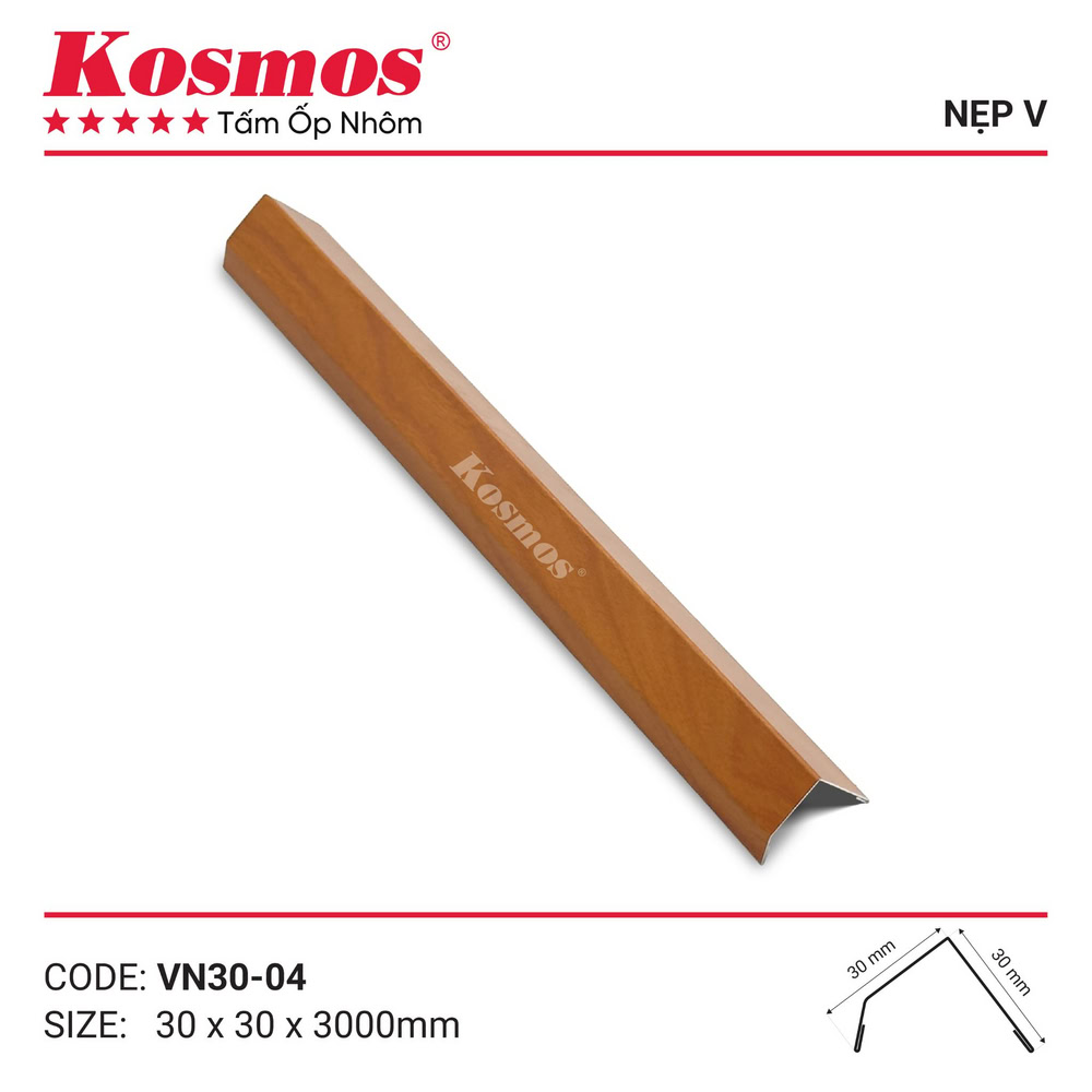 Mẫu nẹp V nhôm sơn lăn vân gỗ vàng cam VN30-04 Kosmos