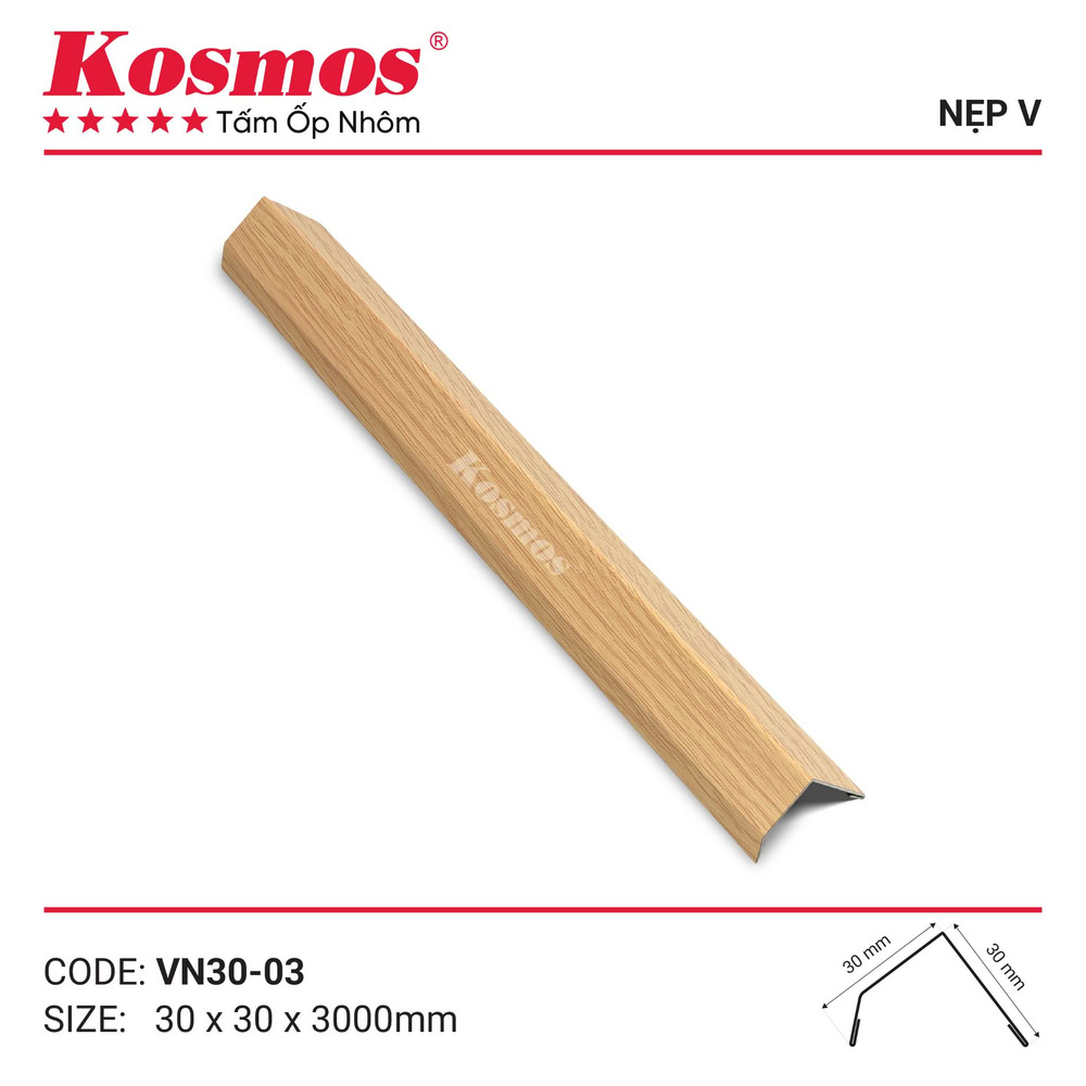Mẫu nẹp V nhôm sơn lăn vân gỗ vàng kem VN30-03 Kosmos