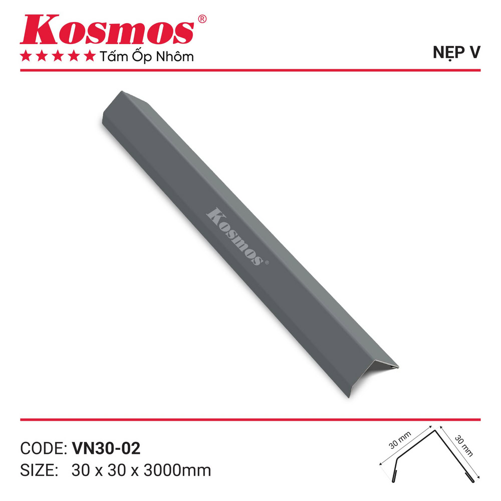 Mẫu nẹp V nhôm sơn lăn xám đen VN30-02 Kosmos Mẫu nẹp V nhôm sơn lăn xám đen VN30-02 Kosmos