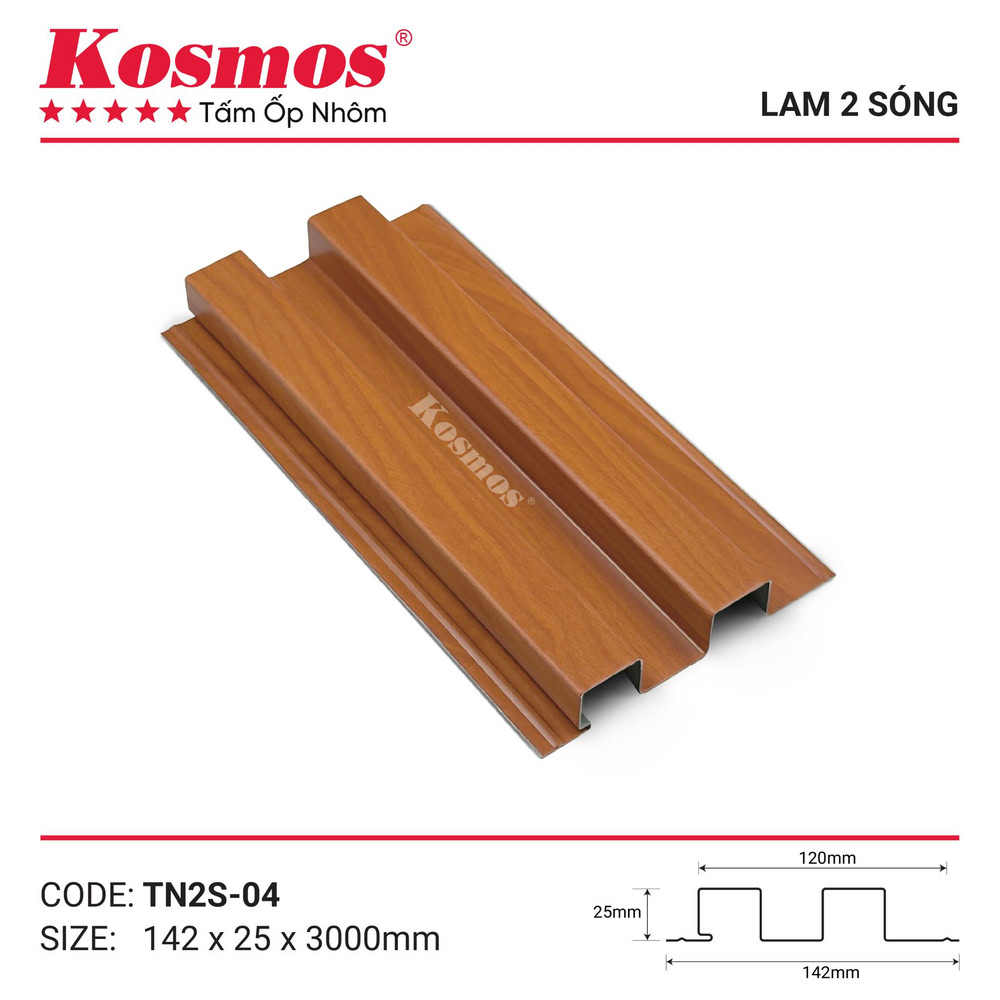Mẫu tấm ốp nhôm sơn lăn lam 2 sóng TN2S-04 Kosmos