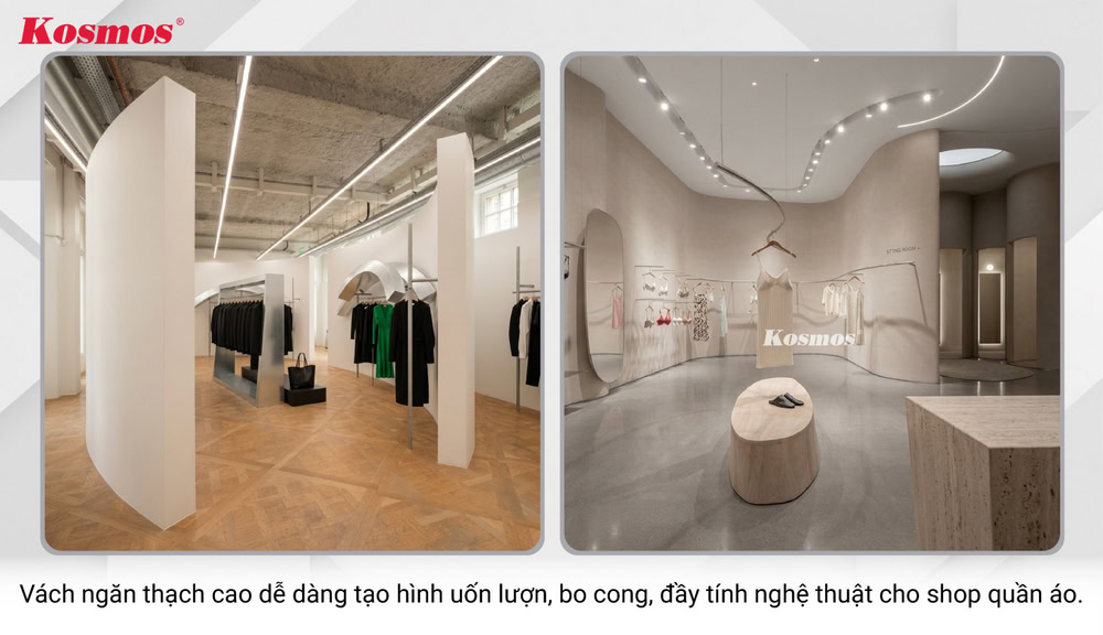 Mẫu vách ngăn thạch cao uốn cong ứng dụng shop thời trang Mẫu vách ngăn thạch cao uốn cong ứng dụng shop thời trang
