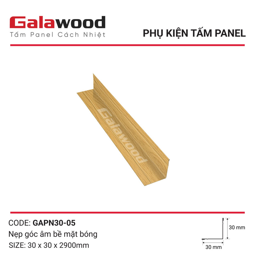 Nẹp góc âm GAPN30-05 vân gỗ vàng sồi nhạt, bề mặt bóng