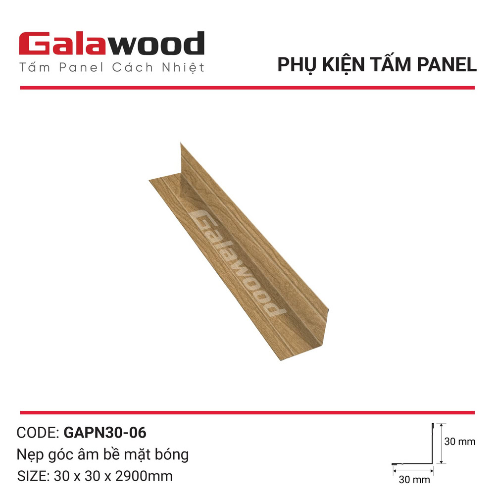 Nẹp góc âm GAPN30-06 vân gỗ nâu vàng, bề mặt bóng