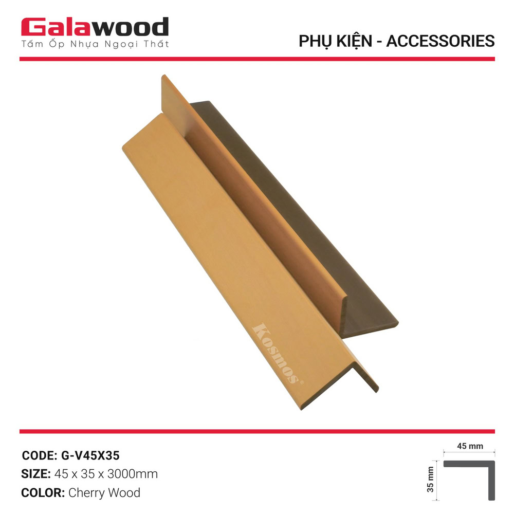 Nẹp V gỗ nhựa ASA G-V45X35 - Cherry Wood Galawood lấy cảm hứng từ sắc vàng của gỗ anh đào Nẹp V gỗ nhựa ASA G-V45X35 - Cherry Wood Galawood lấy cảm hứng từ sắc vàng của gỗ anh đào
