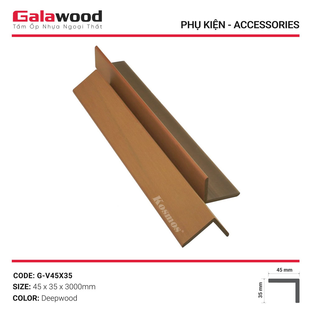 Nẹp V gỗ nhựa ASA G-V45X35 màu Deep Wood mang sắc vàng nâu ấm áp và sang trọng Nẹp V gỗ nhựa ASA G-V45X35 màu Deep Wood mang sắc vàng nâu ấm áp và sang trọng