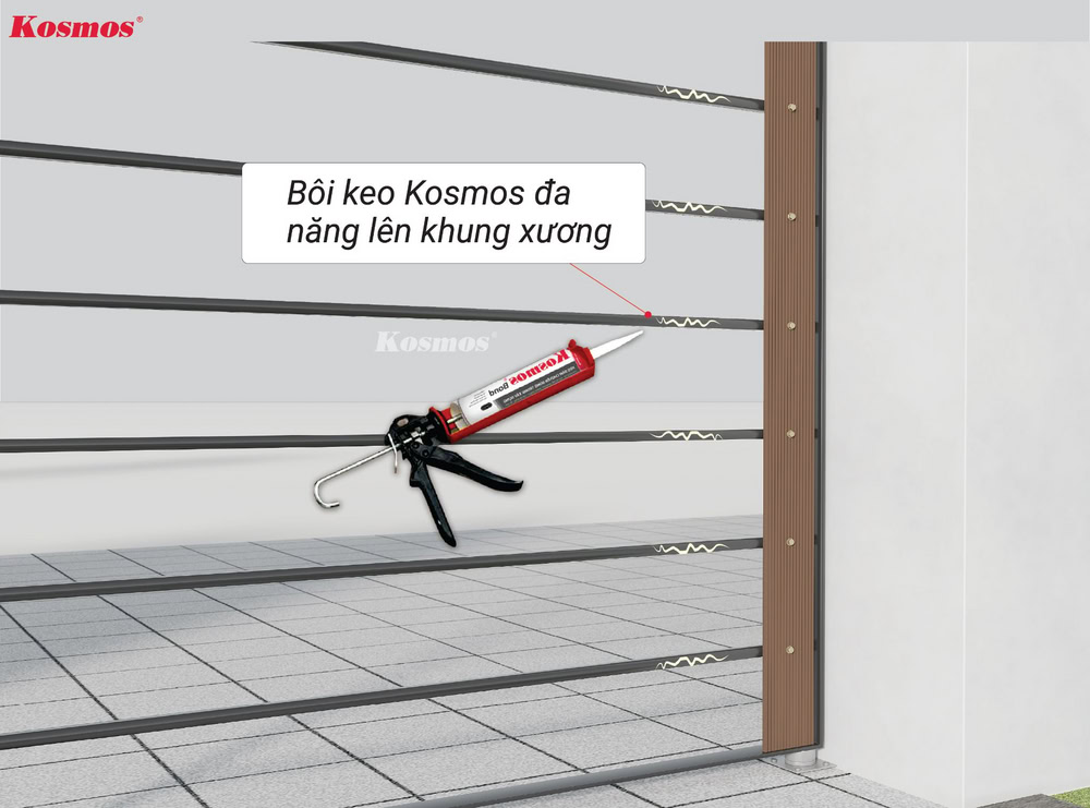 Ốp dọc: Bôi keo Kosmos đa năng lên khung xương