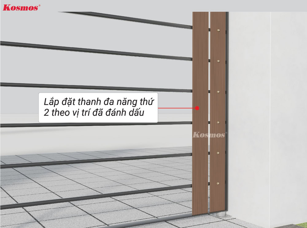 Ốp dọc: Lắp đặt thanh đa năng thứ 2 theo vị trí đã đánh dấu