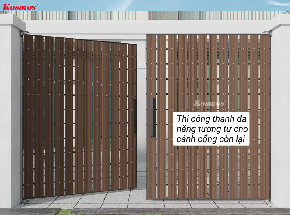 Ốp dọc: Lặp lại các bước lắp tấm ốp tương tự với cánh cổng còn lại