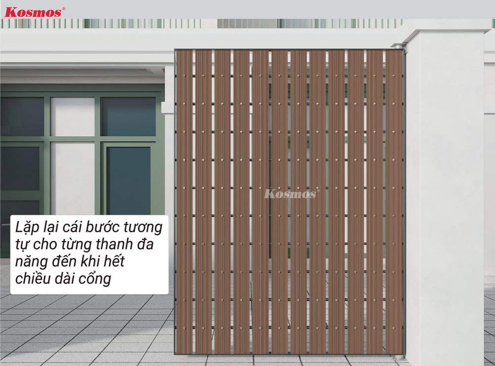 Ốp dọc: Lặp lại tương tự bước 5.5 và 5.6 đến hết chiều ngang cổng