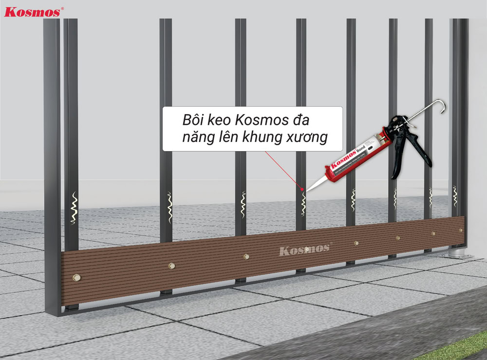 Ốp ngang: Bôi keo Kosmos đa năng lên khung xương