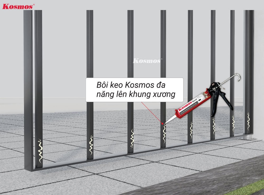 Ốp ngang: Bôi keo Kosmos đa năng lên khung xương