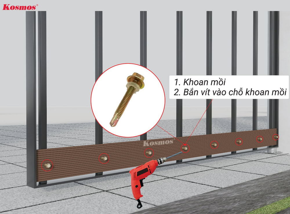 Ốp ngang: Dùng vít cố định thanh đa năng lên thanh xương