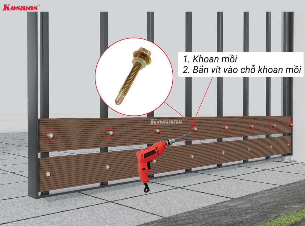 Ốp ngang: Khoan mồi, bắn vít vào chỗ khoan mồi để cố định thanh đa năng thứ 2 lên thanh xương