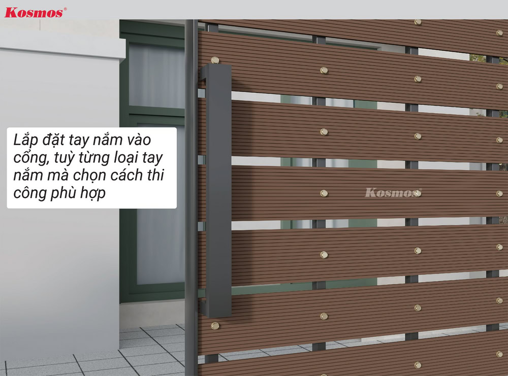 Ốp ngang: Lắp đặt tay nắm vào cổng