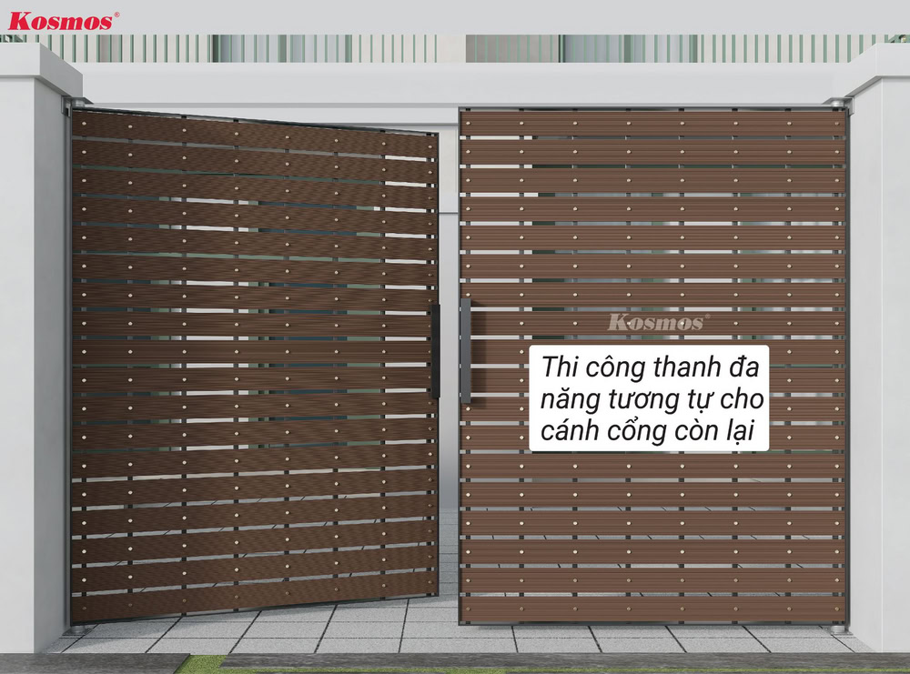 Ốp ngang: Lặp lại các bước lắp tấm ốp tương tự với cánh cổng còn lại