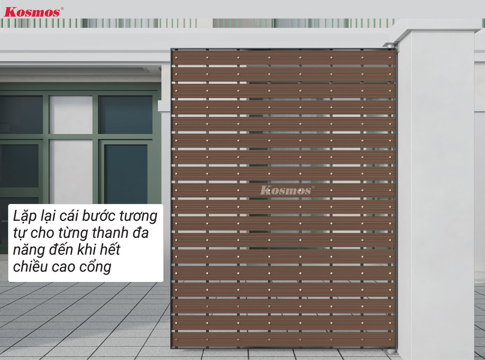 Ốp ngang: Lặp lại tương tự bước 5.5 và 5.6 đến hết chiều cao cổng