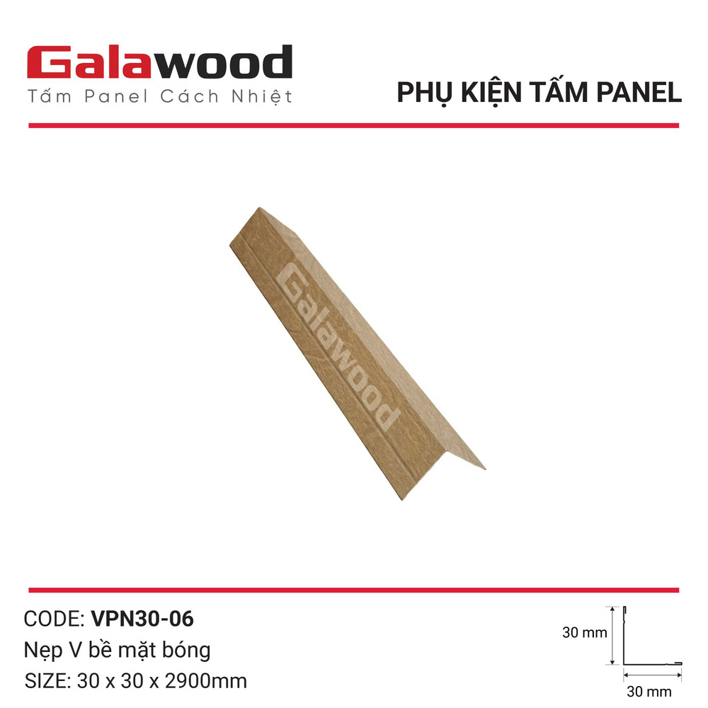 Phụ kiện nẹp chữ V Panel mã VPN30-06 vân gỗ nâu vàng
