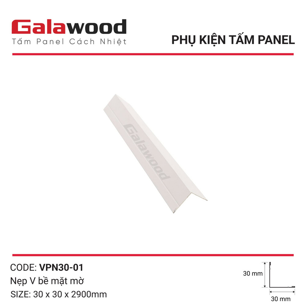 Phụ kiện nẹp chữ V VPN30-01 màu trắng bề mặt mờ cho tấm ốp Panel