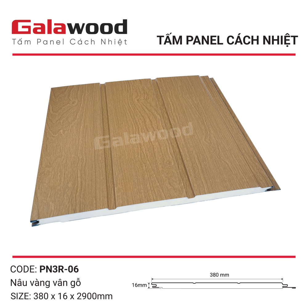 Tấm Panel tôn xốp 3 rãnh PN3R-06 nâu vàng vân gỗ