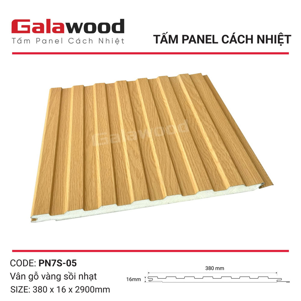 Tấm Panel tôn xốp 7 sóng PN7S-05 vân gỗ vàng sồi nhạt