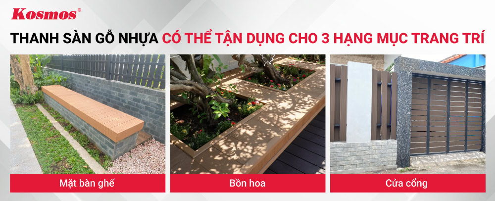 Thanh sàn gỗ nhựa có thể tận dụng cho nhiều hạng mục trang trí