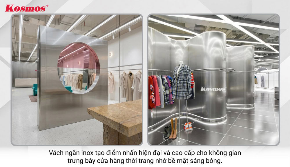 Thiết kế vách ngăn trang trí shop thời trang bằng inox Thiết kế vách ngăn trang trí shop thời trang bằng inox