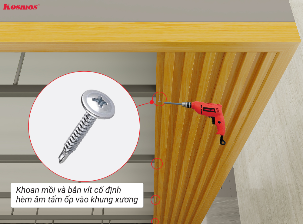 Tiếp tục bắn vít cố định hèm âm của tấm thứ 2 vào khung xương