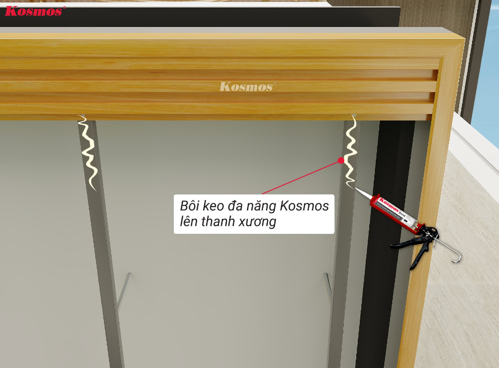 Tiếp tục bôi keo lên khung xương