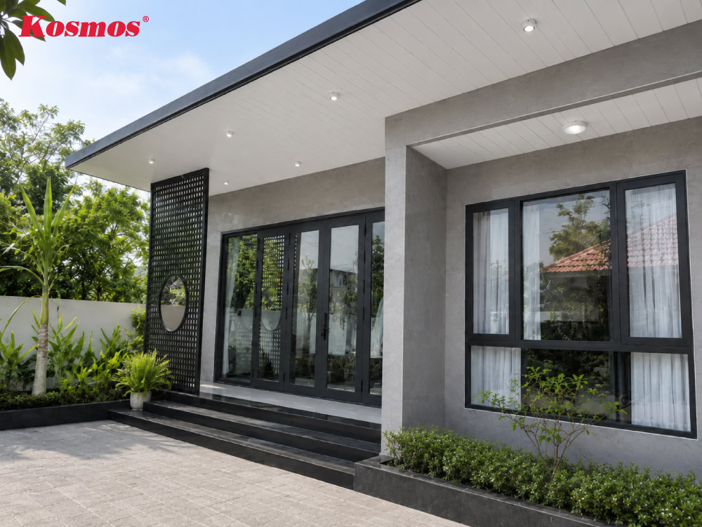 Trần nhôm mái hiên màu trắng tạo cảm giác thanh thoát cho không gian