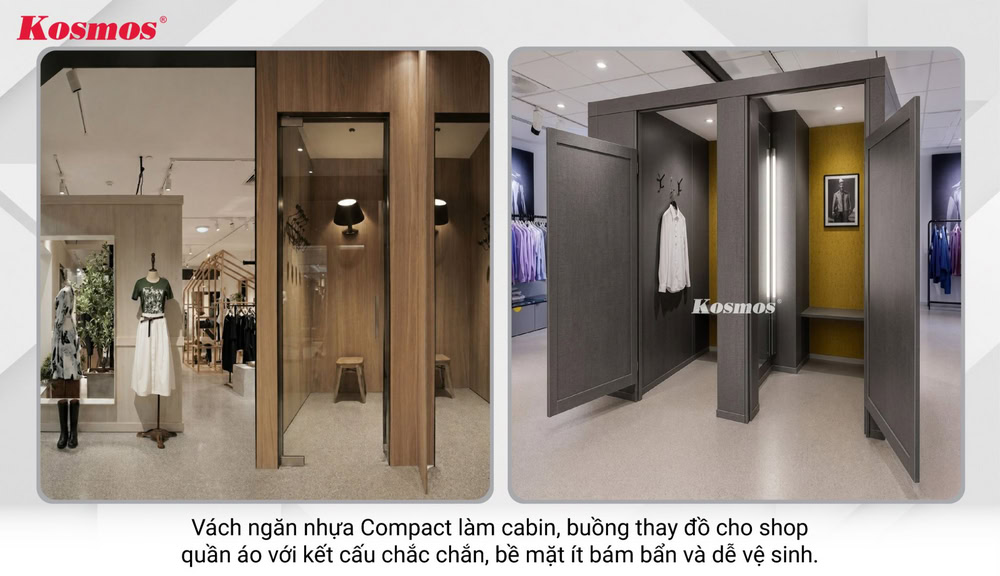 Ứng dụng ngăn phòng thử đồ bằng tấm nhựa Compact Ứng dụng ngăn phòng thử đồ bằng tấm nhựa Compact