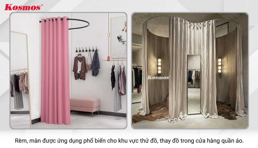 Ứng dụng rèm, màn làm vách phân chia khu vực thử đồ Ứng dụng rèm, màn làm vách phân chia khu vực thử đồ