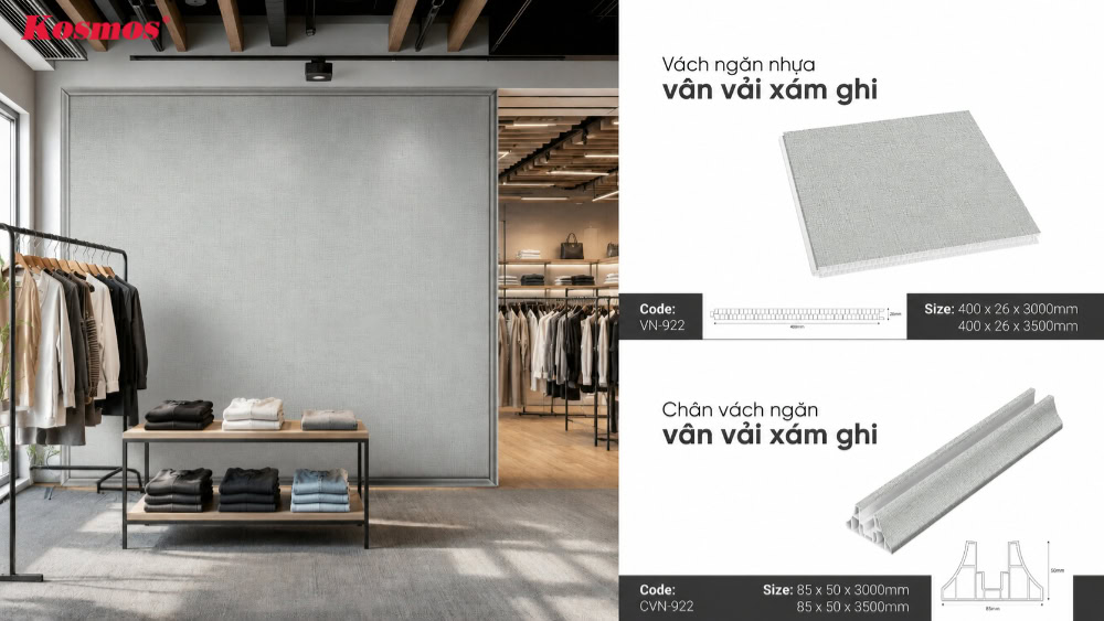 Ứng dụng vách ngăn nhựa 2 mặt trong không gian shop quần áo Ứng dụng vách ngăn nhựa 2 mặt trong không gian shop quần áo