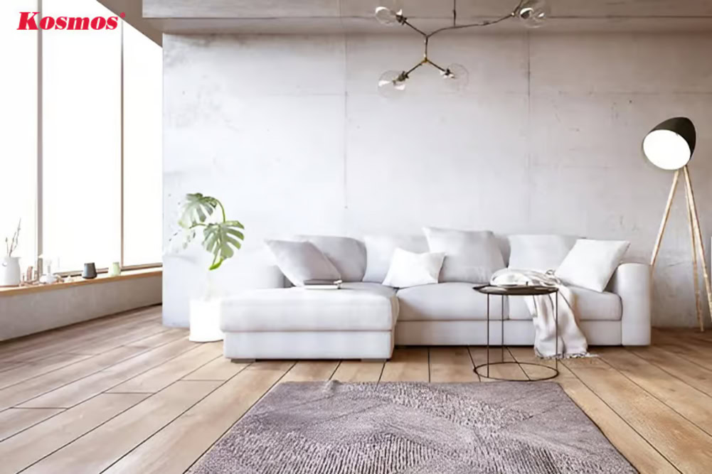 Vách ngăn phòng khách được lắp ghép từ tấm xi măng nhẹ đúc sẵn