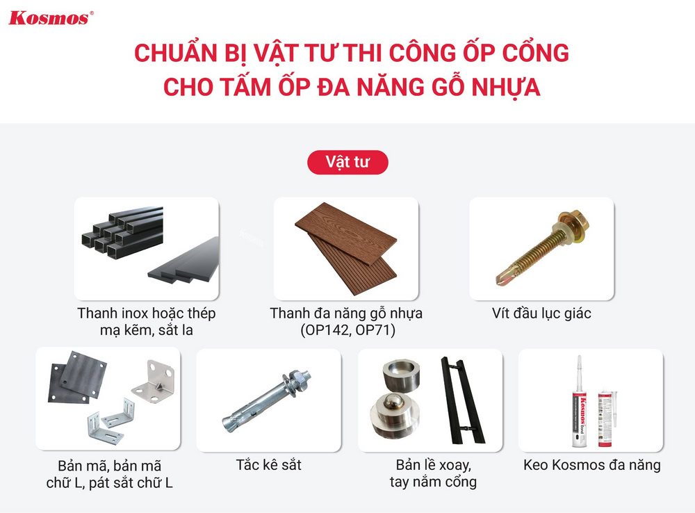 Vật tư thi công ốp cổng từ tấm ốp đa năng gỗ nhựa Vật tư thi công ốp cổng từ tấm ốp đa năng gỗ nhựa
