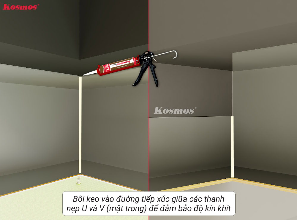 Xử lý điểm tiếp giáp giữa các thanh nẹp trong hệ trần dọc